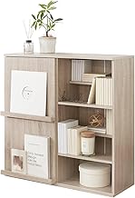 LOWYA Bookcase, Picture Bookcase, Manga Comic Storage, Comic Rack, Manga Storage, Picture Book Rack, Children's Bookcase, Textbook Storage, Width 35.4 inches (90 cm), With Door, Oak