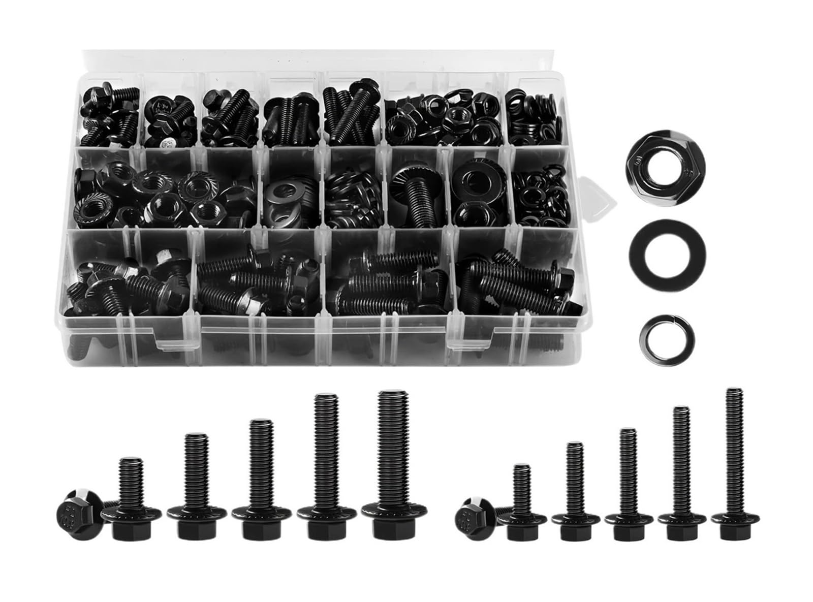 Assortiment de 280 boulons à bride métriques, M6 x 1,0, M8,25, M10,5 (12 mm 30 mm), kit hexagonaux, écrous et rondelles assortis Kit de Vis et Boulons