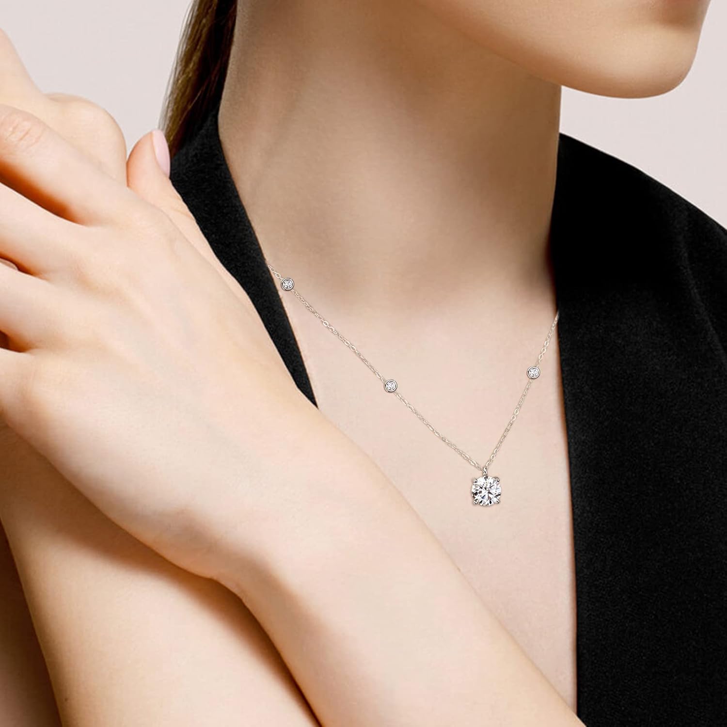 Moissanite Necklace for Women, 925 Sterling Silver Station Choker Necklaces D Color VVS1 Clarity Lab Created Imitation-diamond Dainty Simple Jewelry with Certificate of Authenticity - Image 3