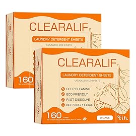 CLEARALIF Laundry Detergent Sheets (320 Loads), Orange,Great For Travel,Apartments, Dorms,CLEARALIF Laundry Detergent Strips Eco Friendly & Hypoallergenic (80 Count, Pack of 2)