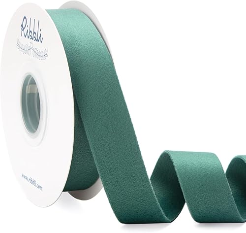 Ribbli Cinta de terciopelo verde polvoriento, doble cara, carrete de 1 pulgada, cinta verde de 10 yardas, uso para adornos de árbol de Navidad,