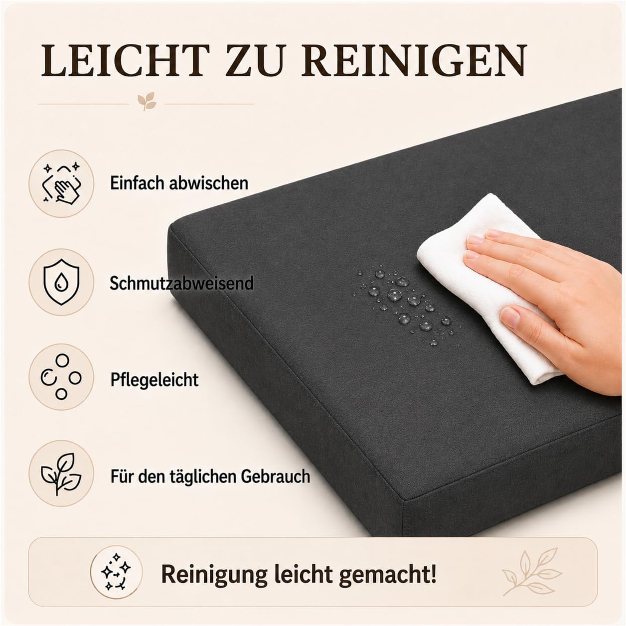 Ferocity Auflage Hollywoodschaukel Sitzkissen für Gartenbank Beige 180 x 50 cm 3 Sitzer - Palettenauflage Bankauflage Sitzpolster Gartenpolster, Schaumstoff, Outdoor Kissen