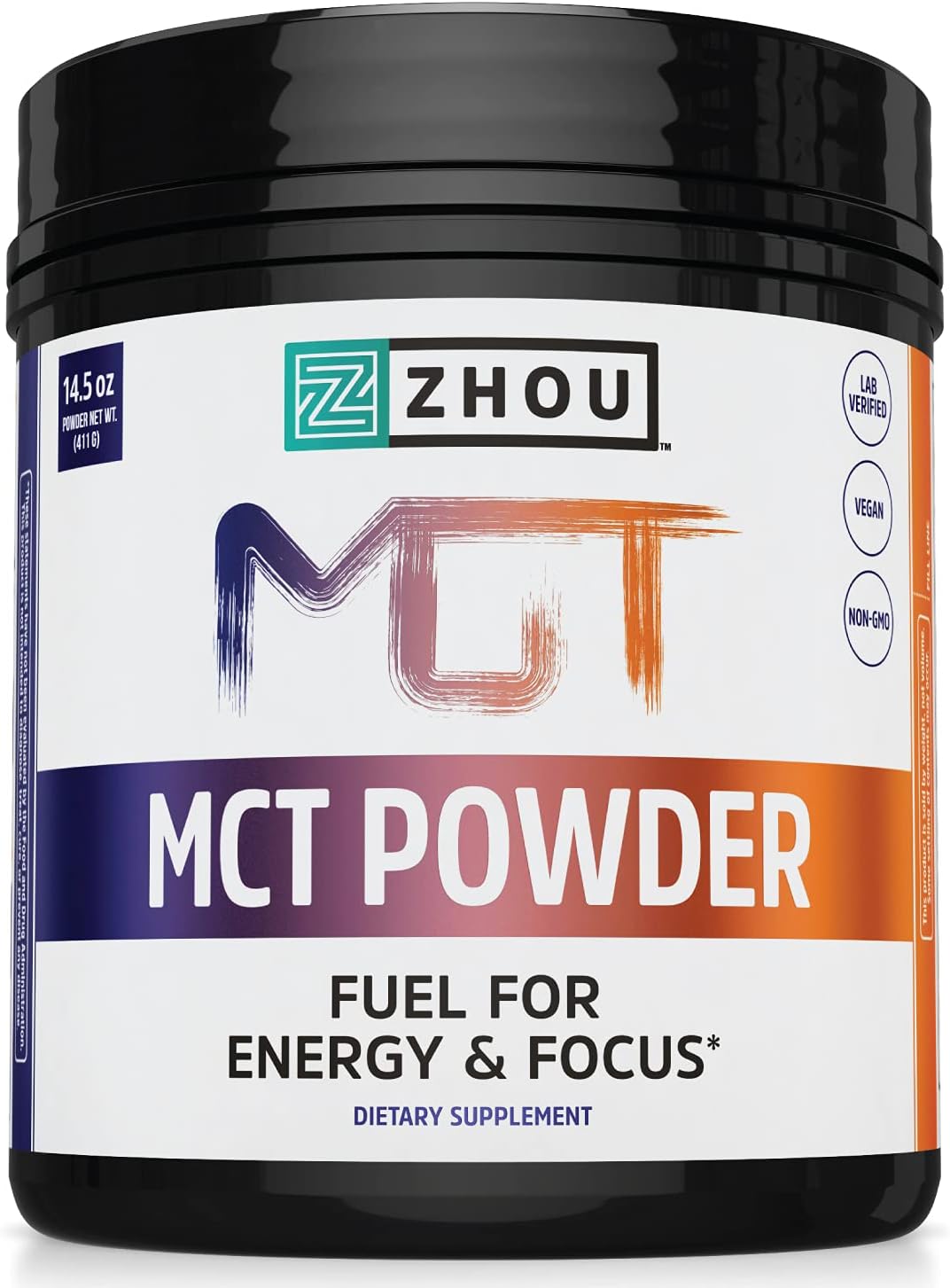 Zhou MCT Powder With Prebiotic Acacia Fiber | Zero Net Carbs | Keto Friendly Fat & Fiber Source | Easy To Digest | 45 Servings, 14.5 oz