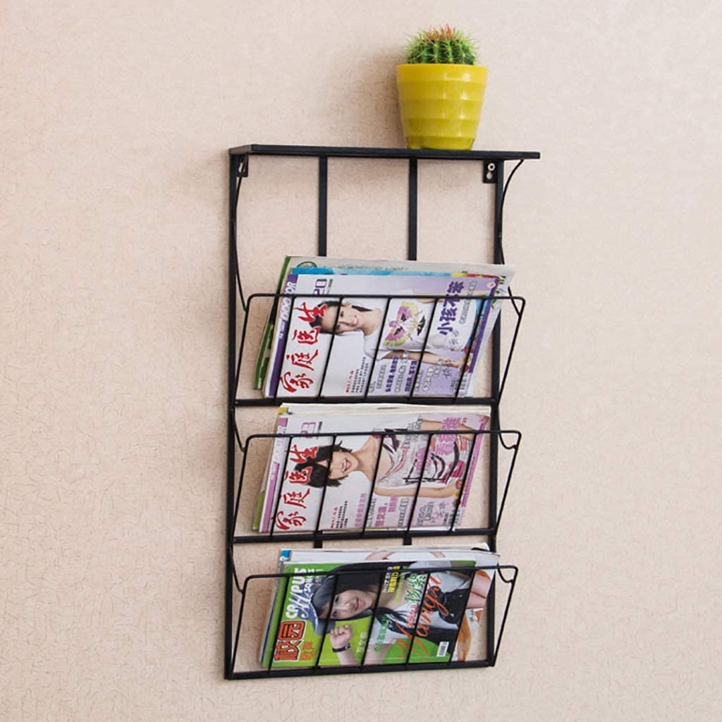 Indian Decor. 21512 Iron Wall-Mounted Vintage Industrial Design Magazine and Newspaper Rack (Black, 35X13X65 cm)-picture-18