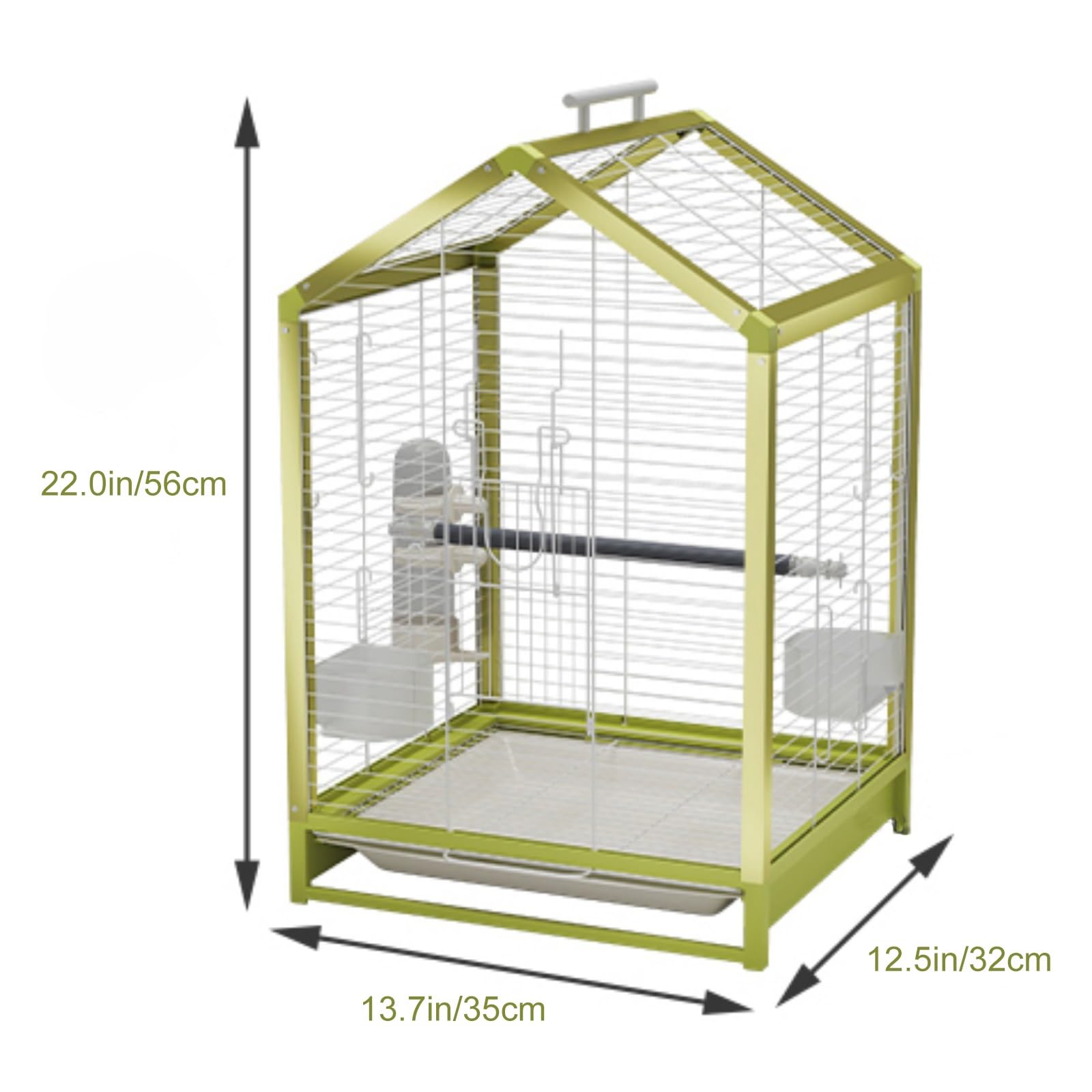 Jaulas para Pájaros, Jaula Loro Grande de 56 cm de Alto, Color Verde Metalizado, Jaula Trampa para Pajaros para Loros, Agapornis, Periquitos y Pinzones