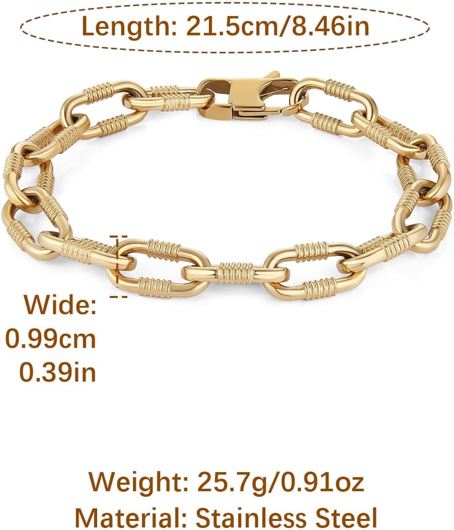 HZMAN 8.5Inch Link Chain Bracelets for Men Diamond-Cut Paperclip Solid Chain Bracelet Chunky Stainless Steel Jewelry Trendy Gifts - Image 6