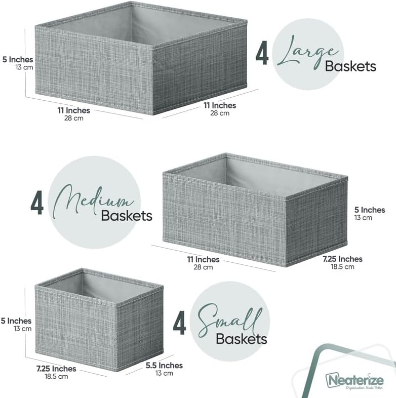 Drawer Organizer Clothes Set of 12 Grey - Dresser Organizer For Nursery, Bedroom, Closet - The Perfect Baby Clothes Organizer and Storage & General Nursery Organization or Dresser Drawer Organizers 12 Baskets Grey image 2 of 6 B087LDDY2Y