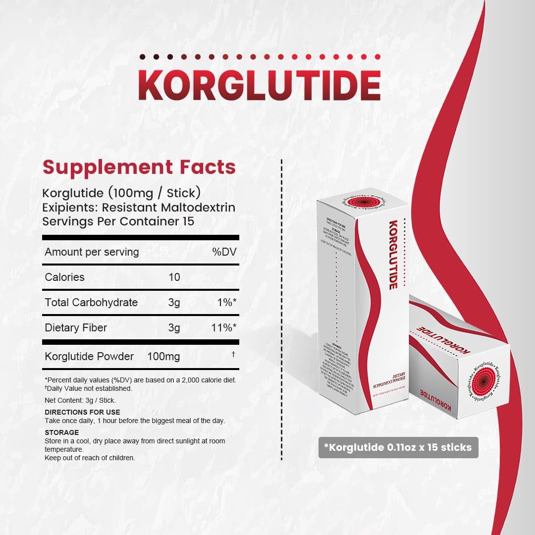 Korglutide Dietary Supplement Powder, 15 Stick Packs, Convenient Daily Wellness Sticks to Support an Active Lifestyle and Healthy Body Composition Alongside Diet and Exercise, On-the-Go Format