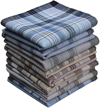 Mens Handkerchiefs 100% Cotton, 10 Pack Classic Plaid Handkerchiefs, 15 x 15 inch Large Size, Soft & Absorbent Pocket Squares for Seniors & Daily Use