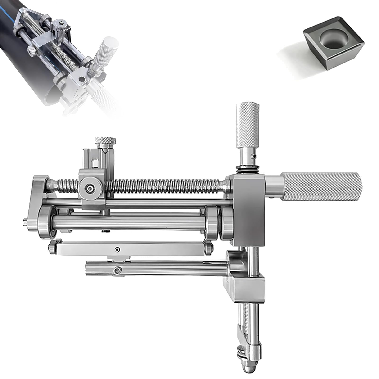 Rascador manual giratorio de tubos, herramienta de aleación de aluminio para raspado externo de tubos de PE y PPR, rango aplicable de 63 a 400 mm, incluye cabezal de corte de repuesto