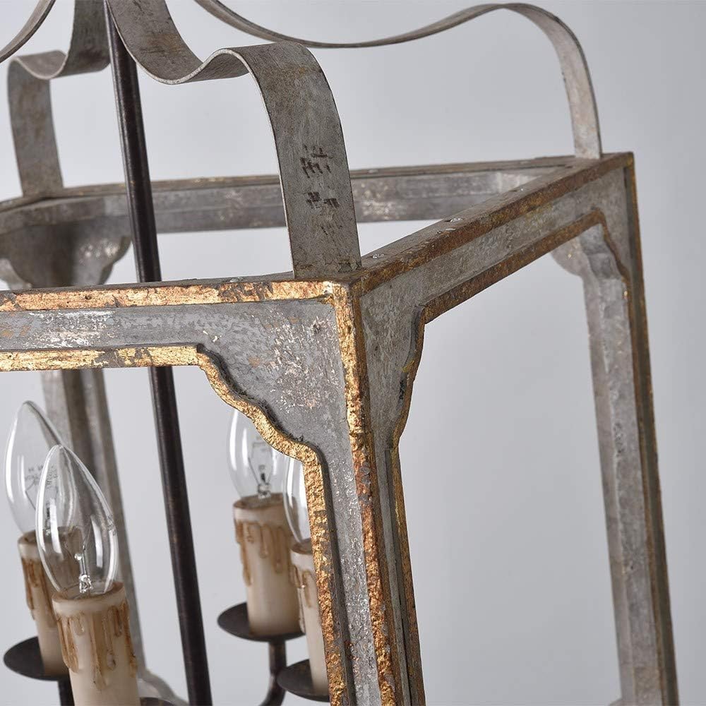 Antique Gray and Gold 4-Light Lantern Chandelier