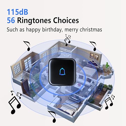 Miniatura 5 de Timbre inalámbrico IP66 resistente al agua de 1000 pies con 56 timbres de 115 dB 7 niveles de volumen, modo de silencio con flash LED, timbre
