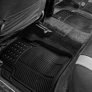 FH Group Tapis de sol pour véhicules en caoutchouc résistant à toute intempérie Noir Ajustement universel convient à la plupart des voitures, SUV et camions, 4 pièces (ensemble complet découpable