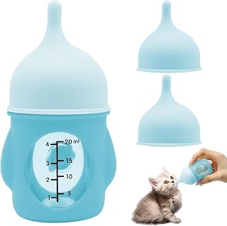 Pet Feeder Bottle Animal Feeding Bottles Kitten Bottles for Nursing Anti-Choking Design for Newborn Kittens Puppies Small Animals with 2 Pcs Replacement Nipple (Blue, 20 ml)