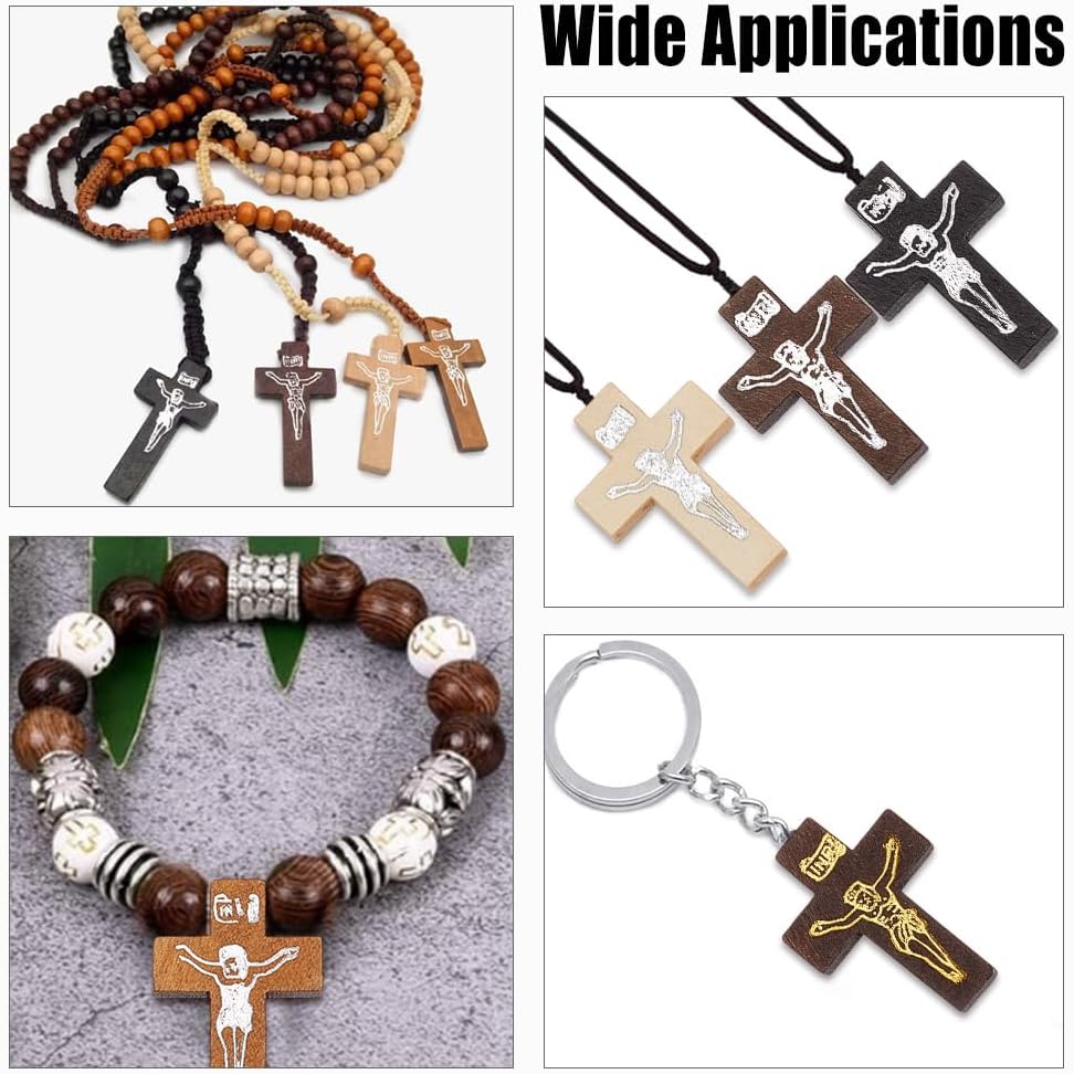 75Pcs 5 Colors Wooden Crucifix Cross Charms Bulk Natural Wood Cross Dangle Charm Large Crosses Pendants for Halloween Party DIY Crafts Bracelets Necklace Jewelry Making Hole: 2mm - Image 7