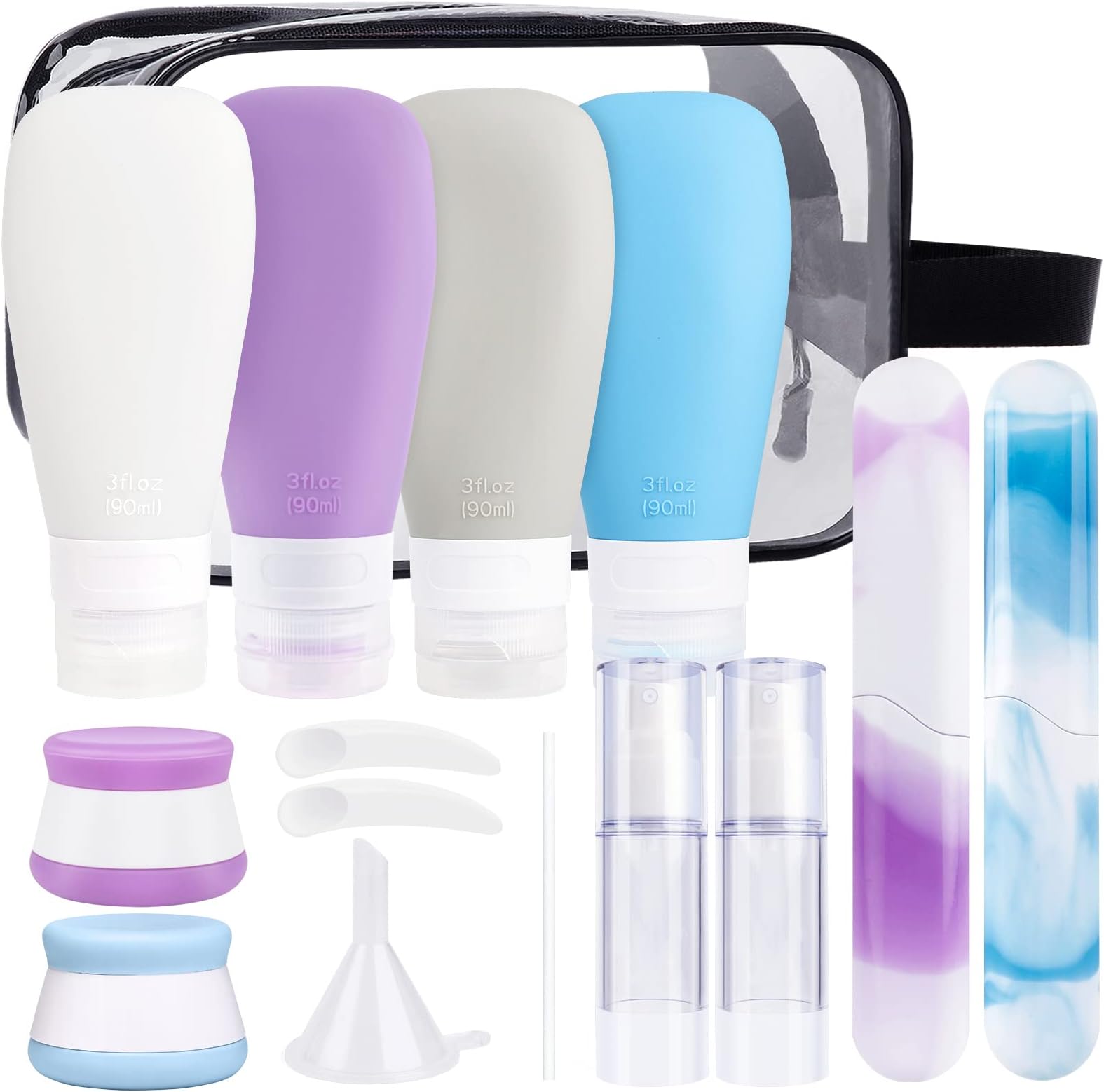 INSFIT Silicone Travel Bottles Set, 17 Pcs Travel Size Toiletries, 3oz Travel Bottles for Toiletries, Travel Accessories for Women, Airplane Travel Essentials, Travel Containers for Toiletries