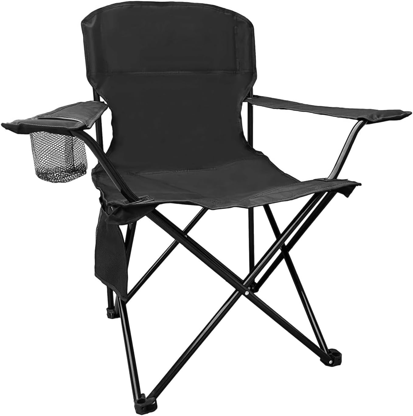 Folding Camping Chair, 225lb Capacity, Includes Cup Holder &amp; Side Storage Bag, 5.5lbs Portable for Beach, Camping, Sport,Black