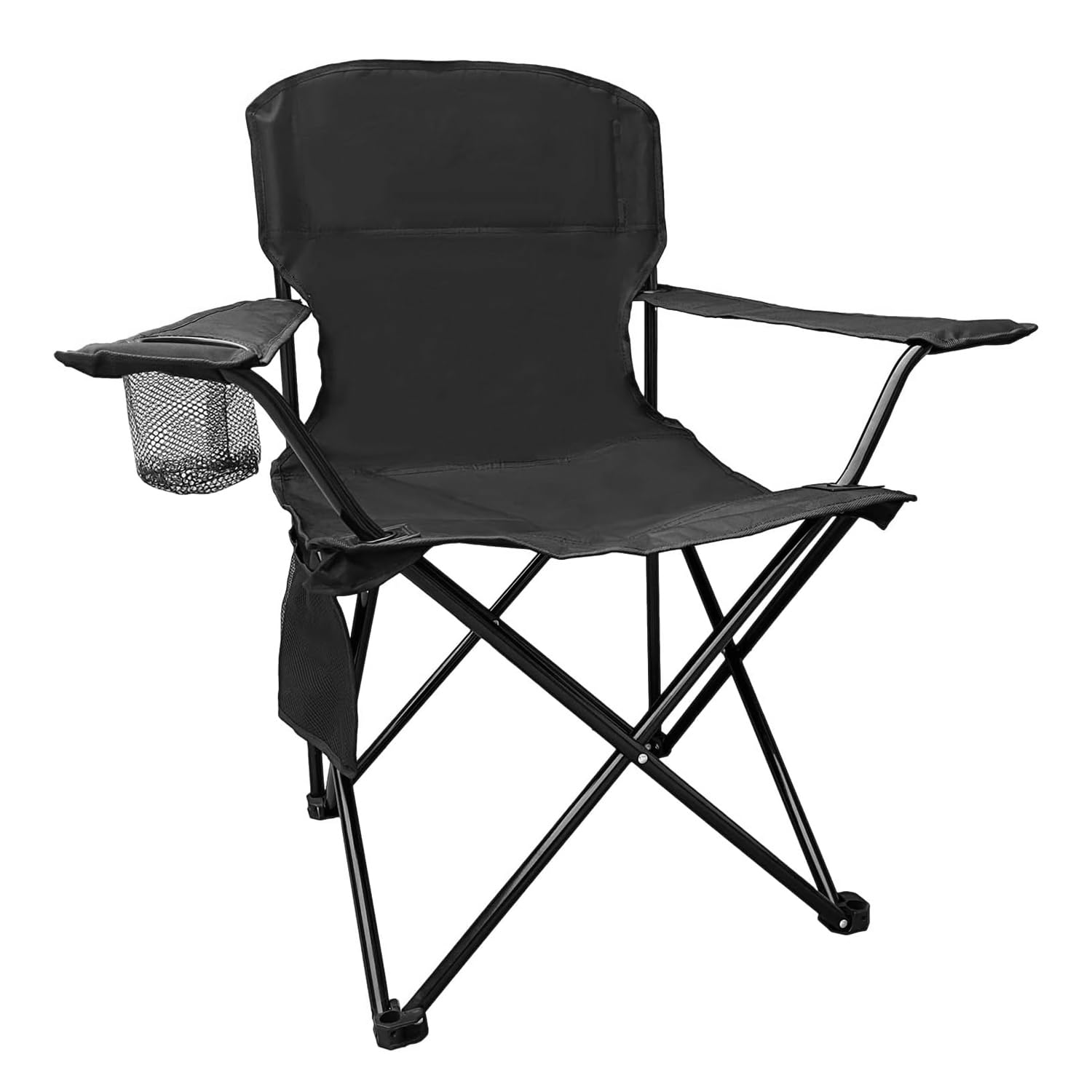 Folding Camping Chair, 225lb Capacity, Includes Cup Holder & Side Storage Bag, 5.5lbs Portable for Beach, Camping, Sport,Black