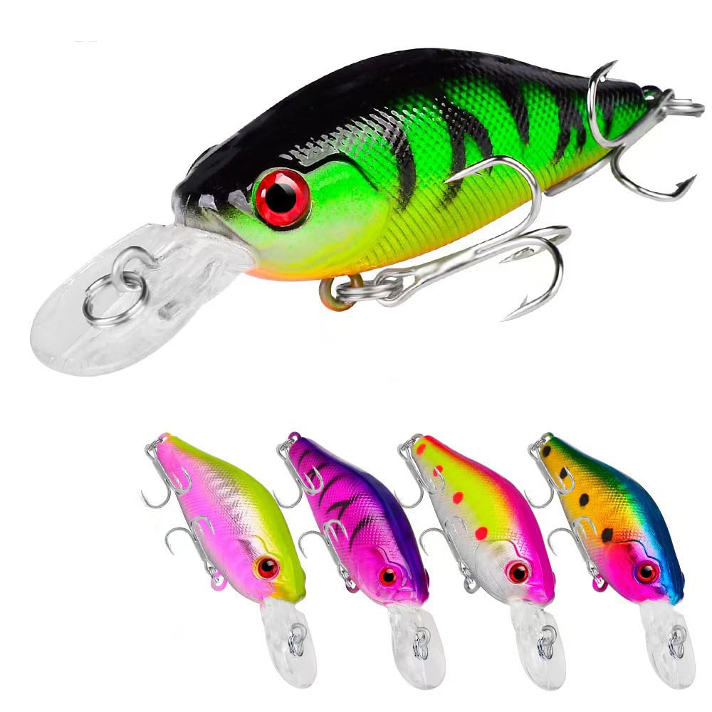 5-Piece Pike Fishing Lures Kit, Crankbait Fishing Lures, Topwater Crankbaits and Hard Baits for Perch, Trout, Zander,Sea Bass Freshwater and Saltwater