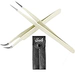 SIVOTE Lash Tweezers for Eyelash Extensions, Hand Calibrated Straight & Curved Tip, Pack of 2, Vanilla