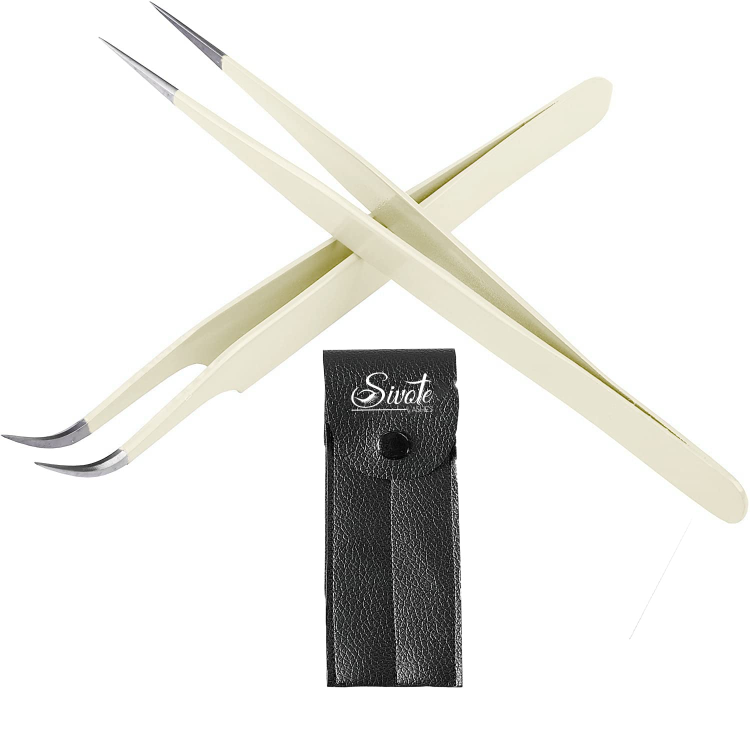 Pinzas de pestañas SIVOTE calibradas a mano en color vainilla pack de 2