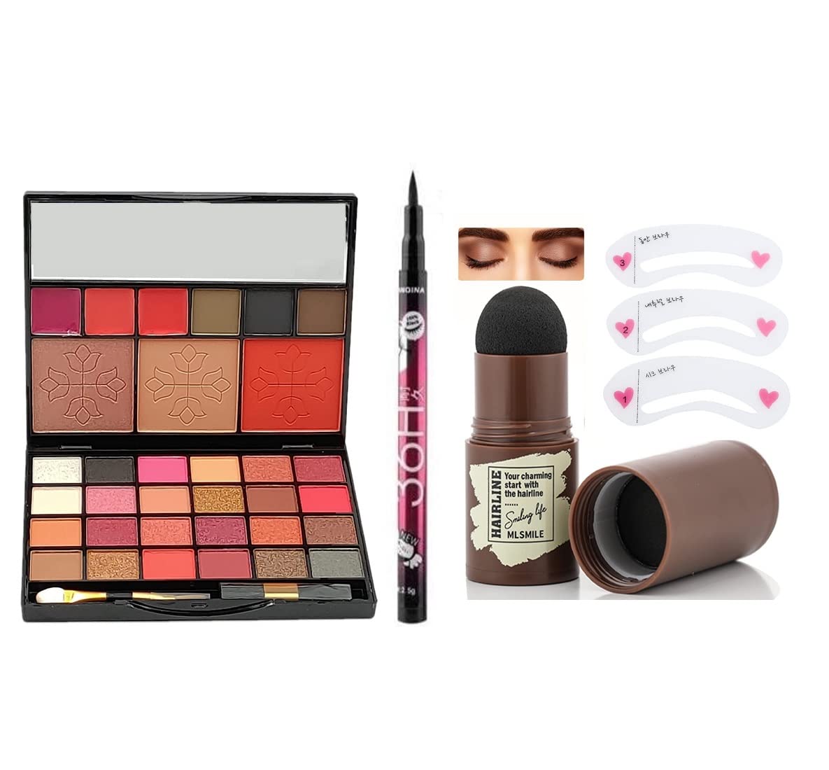 Beauty Makeup Kit Combo Set With Eyebrow Stamper Kit And 36h Waterproof Eyeliner (3 Items in the set)