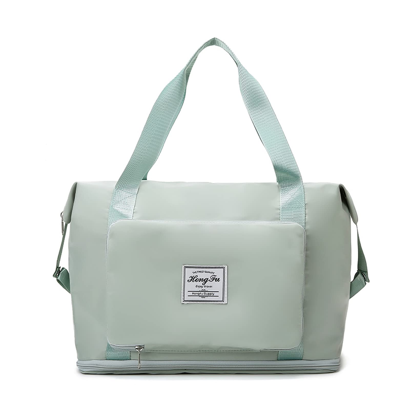 FANDARE Bolsa de Viaje Plegable Bolsa Deportivas de Gimnasio Bolsas de Viaje Mujer Hombre Bolsa de Fin de Semana Bolso Overnight Senderismo Maleta de manomochila con Zapato Compartimento Verde