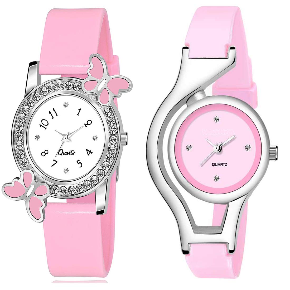 HIRA Pink Butterfly Diamond Dial PU Flower Leather Belt Womens and Girls Pack of 2 Watches(Buy 1 GET 1 Free) (B08D3G927X) Amazon Price History, Amazon Price Tracker