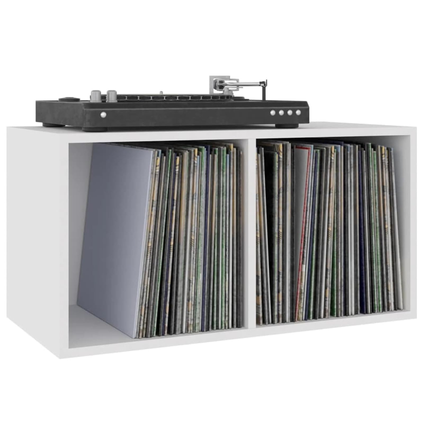 Homgoday Boîte de rangement pour disques vinyles LP - Étagère de rangement pour disques vinyles - Meuble de salon - Boîte de transport blanche - 71 x 34 x 36 cm - Bois d'ingénierie