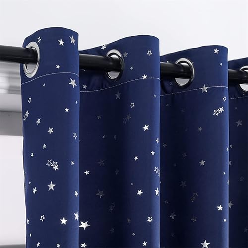 Miniatura 4 de Cortinas opacas plateadas para sala de estar, cortinas de dormitorio de niños y niñas, cortinas de tul blanco para ventana de ventana azul estrella