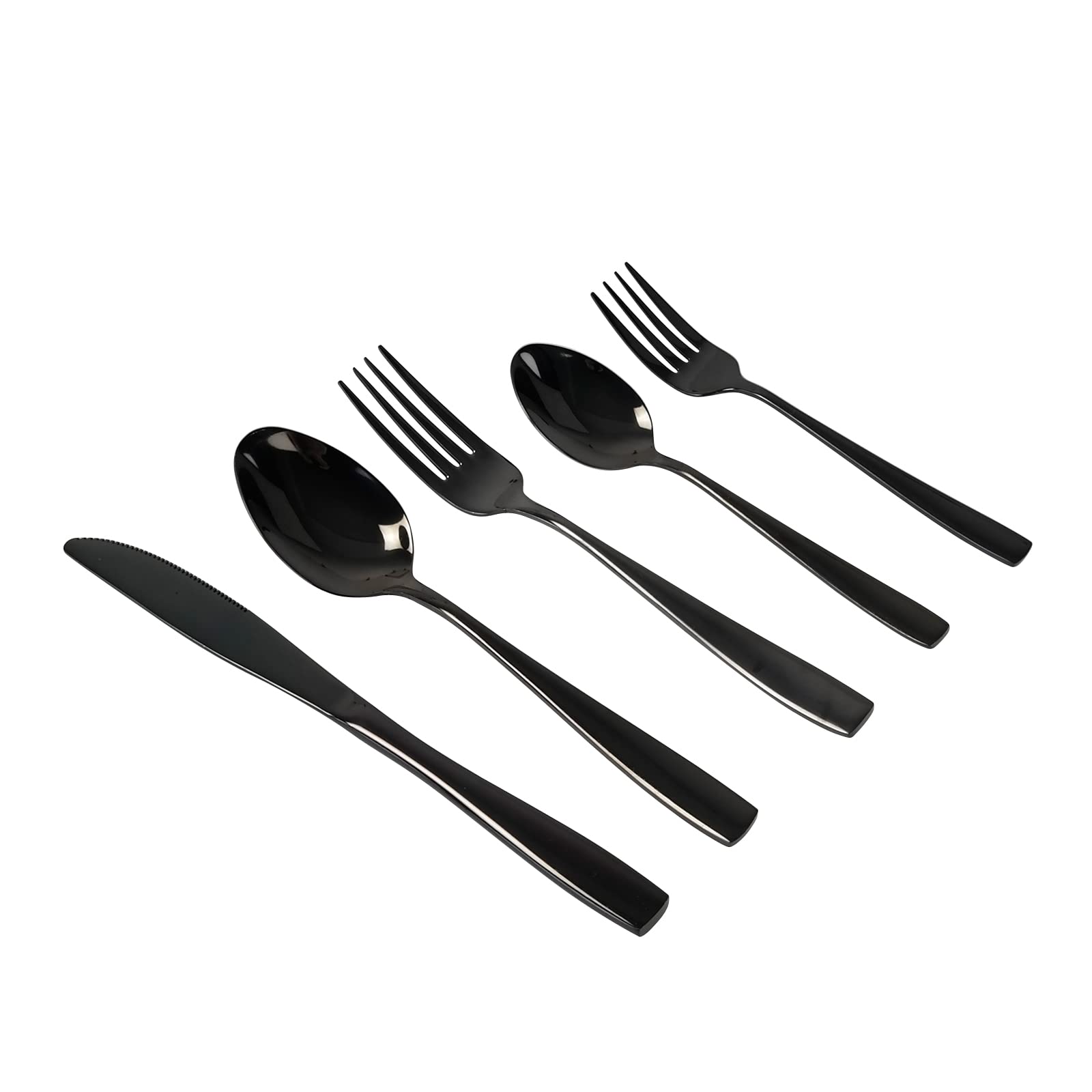 Juego de vajilla negra, 60 piezas de plata de acero inoxidable, 12 piezas de vajilla