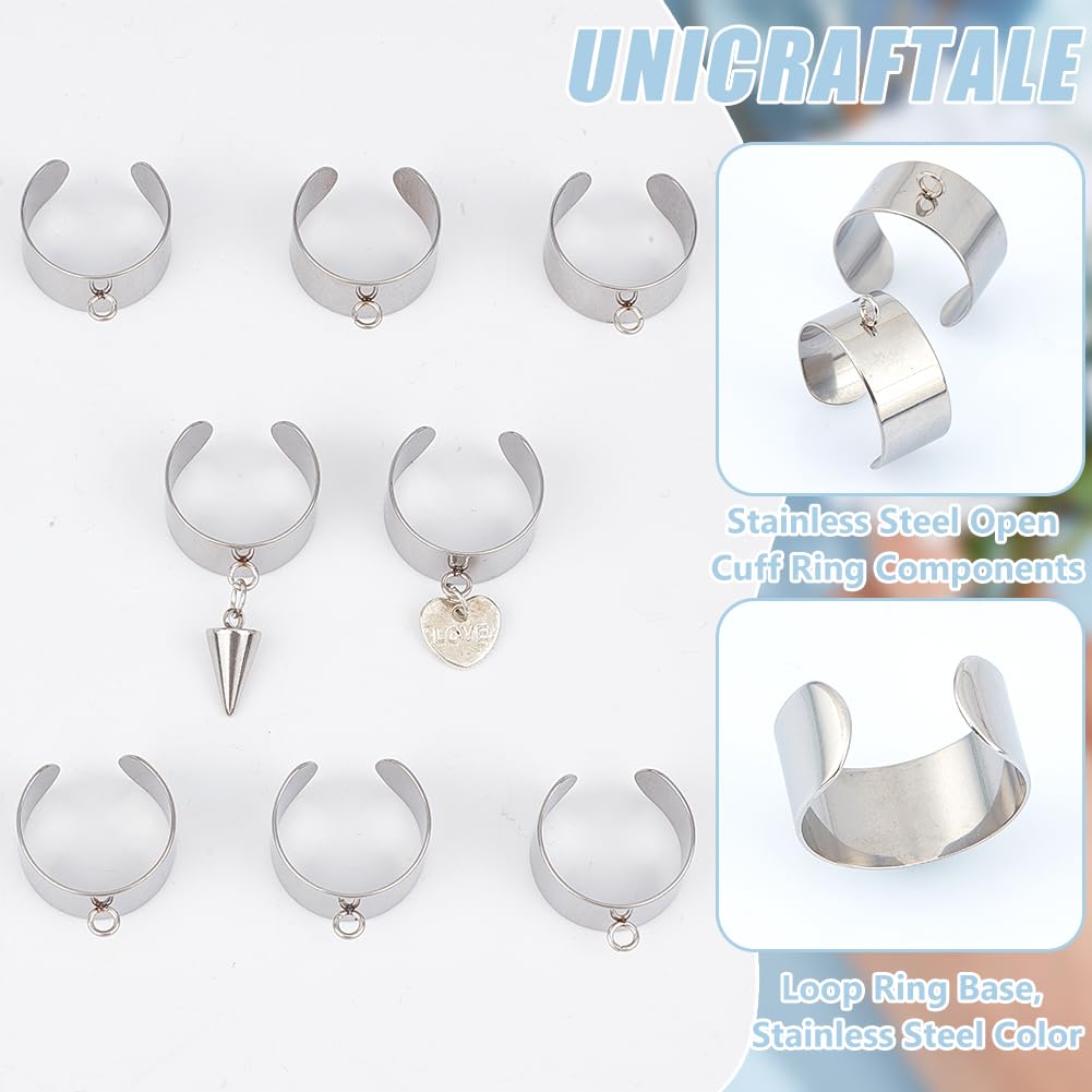 12 Stück Edelstahl-Manschettenringe – 18,5 Mm, Offen & Verstellbar, Mit Öse Für Anhänger, 304 Edelstahl