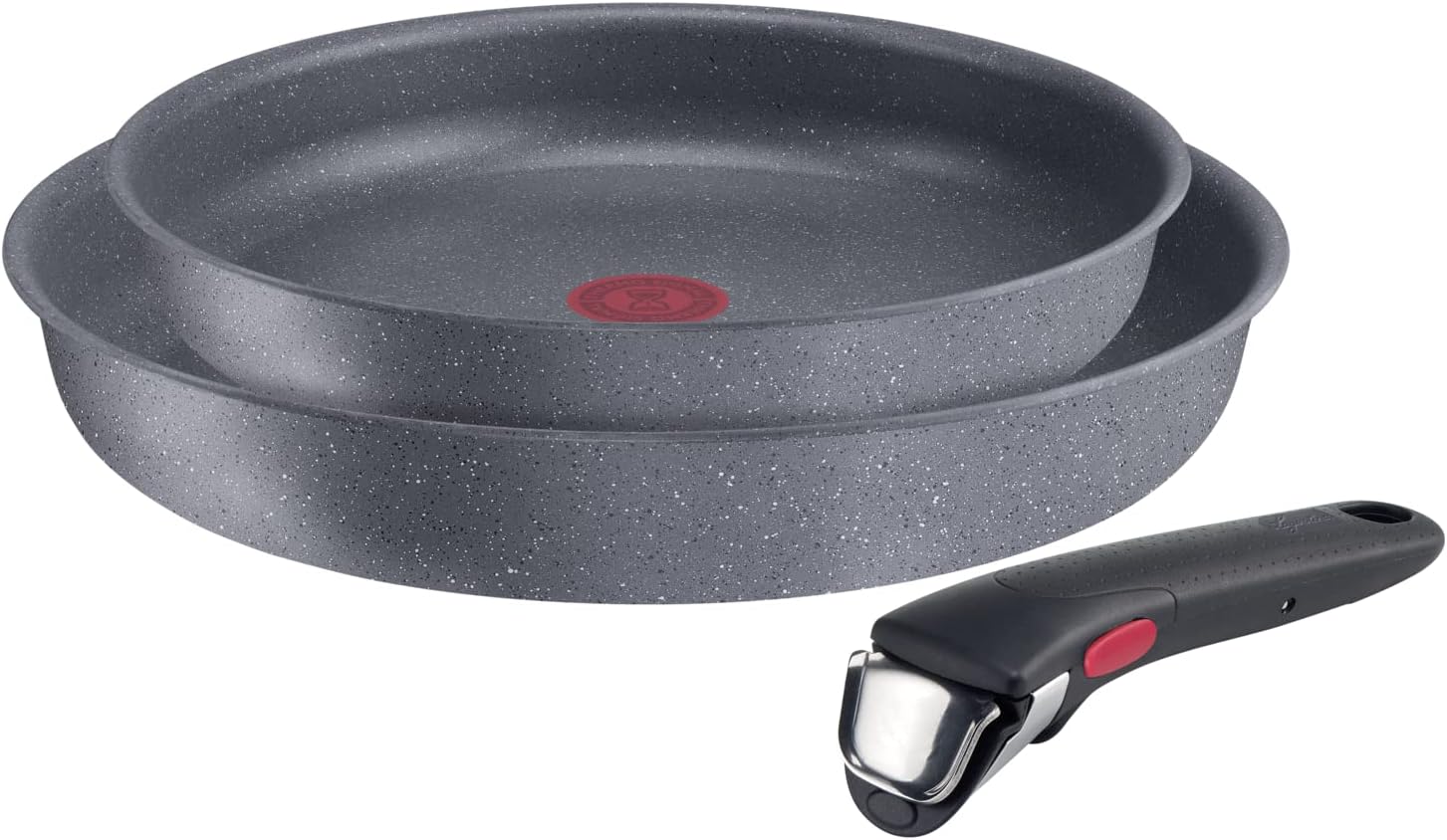 Lagostina Ingenio Mineralis Eco Non-Stick Frying Pan Set in 100% Recycled Aluminium, Suitable for Induction, 3 Pieces, Pot Set with 2 Frying Pans Ø 24 and 28 cm and Removable Handle