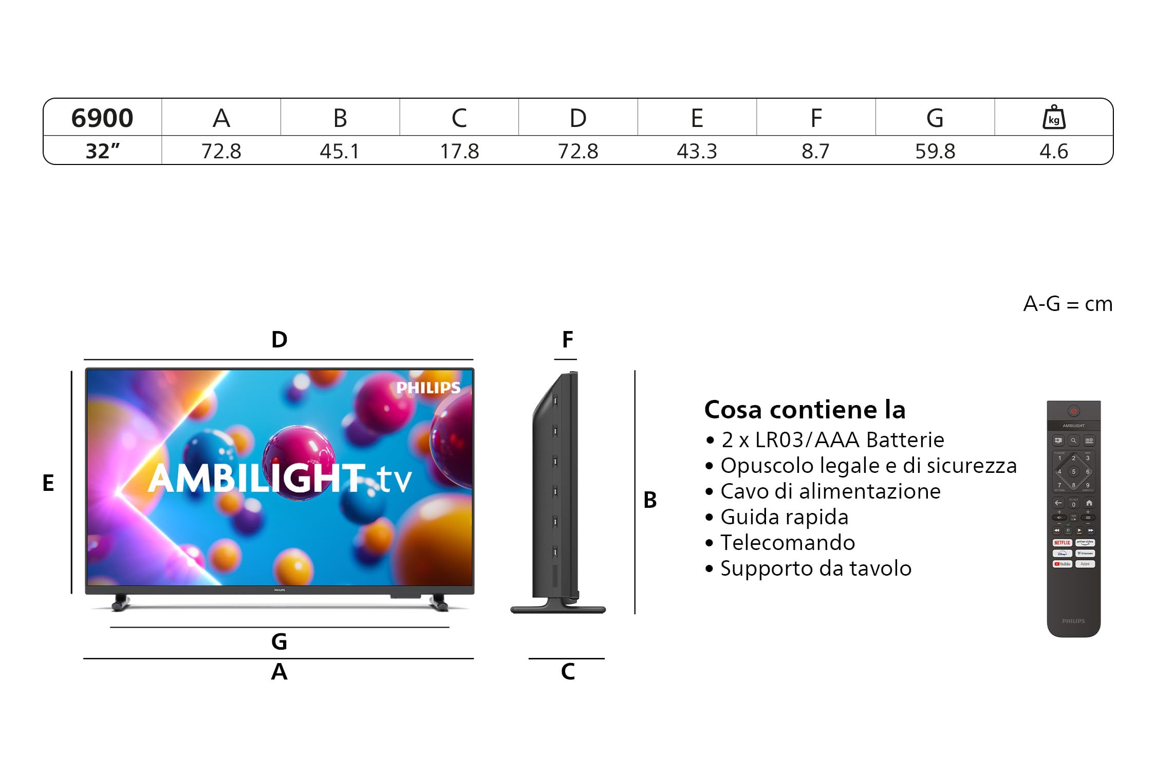 Philips 32PFS6900 HD LED Smart TV - Display 32’’ con Pixel Plus, piattaforma Titan OS e Dolby Digital Sound - Funziona con Alexa e Google Voice Assistant