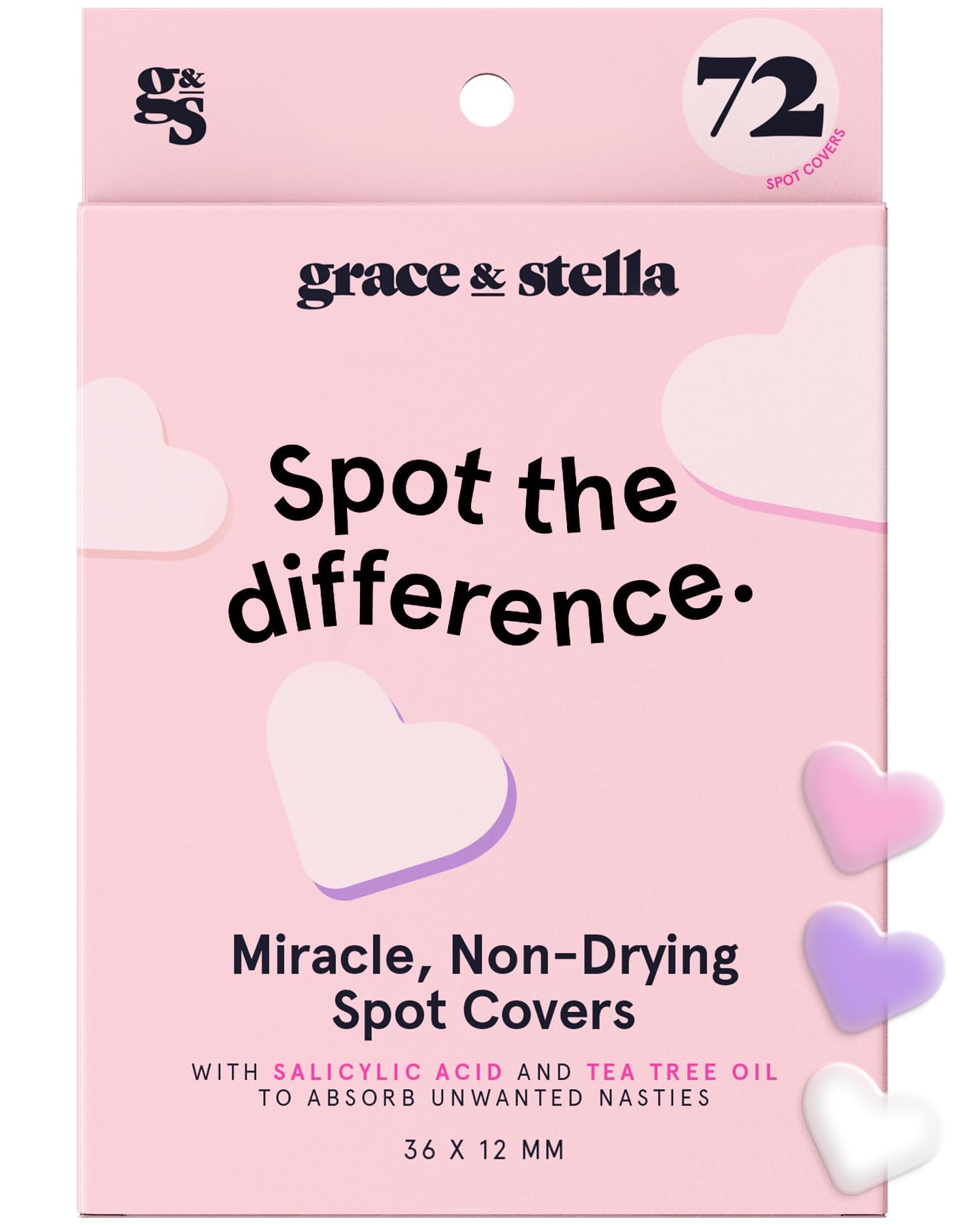 grace & stellaAward Winning Pore Strip - Pimple Patches for Face - Heart Hydrocolloid Zit Stickers that Help Soothe & Conceal Breakouts - Cute Patches - Dermatologist-Tested, Vegan (Heart, 72 Count)