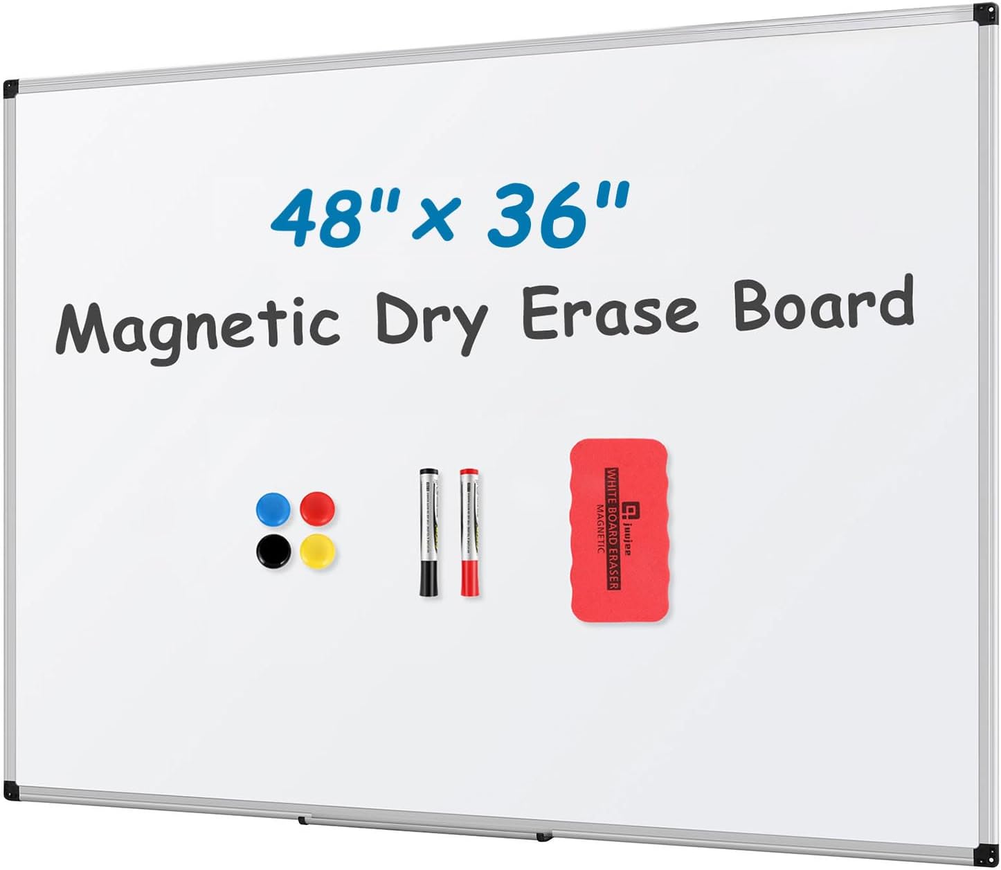 ROCOFF Magnetic White Board, 48'' × 36'' Magnetic Dry Erase Board for Wall, Aluminium Frame Whiteboard, Hanging Mounted Whiteboard for Home, Classroom, Office