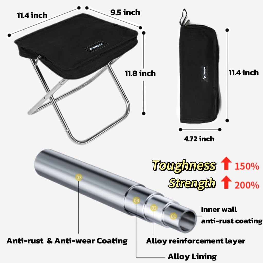 Lightweight Camping Stool 1.5lbs & Compact 12" - 350lbs Capacity! 3-Second Setup Portable Folding Stool with Shoulder Strap for Adults, Outdoor, Concert, Waiting in Line, Travel, Fishing & Camping
