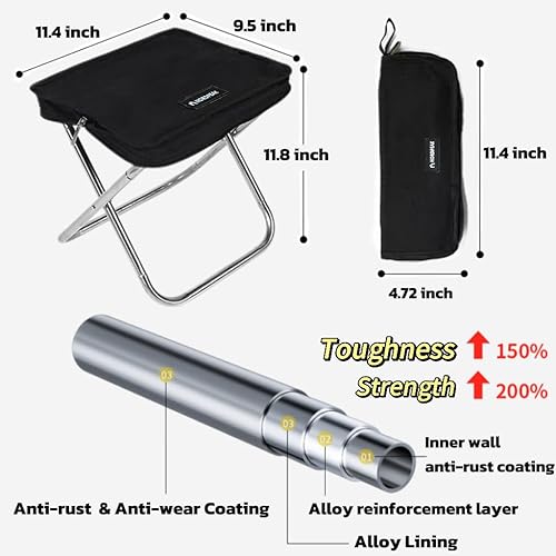 Miniatura 3 de Taburete de camping ligero de 1.5 libras y compacto de 12 pulgadas - 350 libras de capacidad. Taburete plegable portátil de 3 segundos con correa