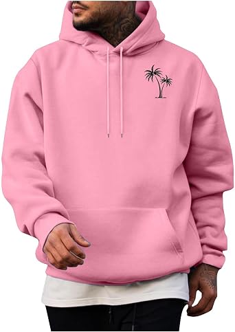 Mens Fleece Hoodies Hawaiian Printed Hooded Sweatshirts Long Sleeve Drawstring Pullover Tops Fall Coats with Pocket