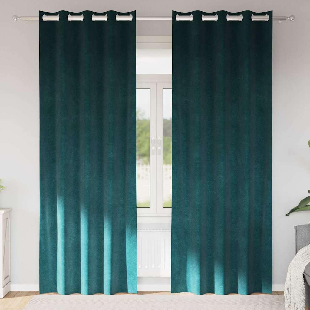 Cortinas opacas, 2 unidades, color verde oscuro, 140 x 225 cm, de terciopelo, con ojales y trabillas, bloquean la luz para salón, dormitorio, habitación infantil
