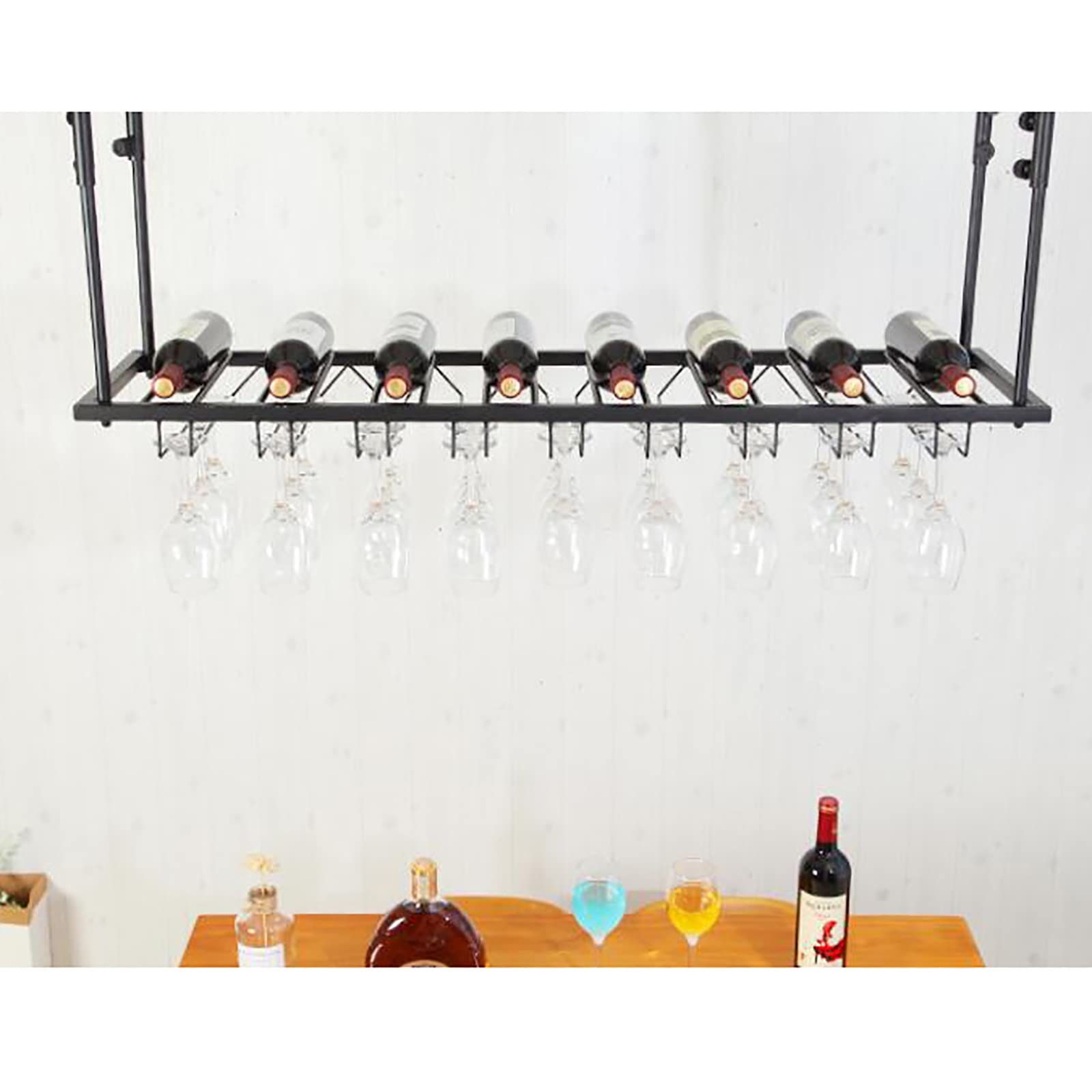 Amazon｜工業用天井黒ワインラック、高さ調節可能、金属製脚付き