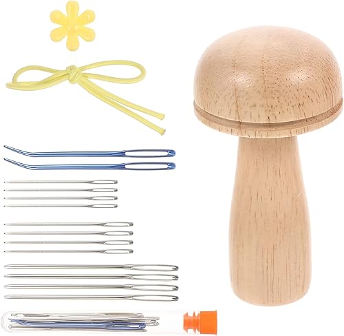 HEALLILY 1 juego de suministros de madera Darner de madera con agujas de coser, enhebrador de banda de goma