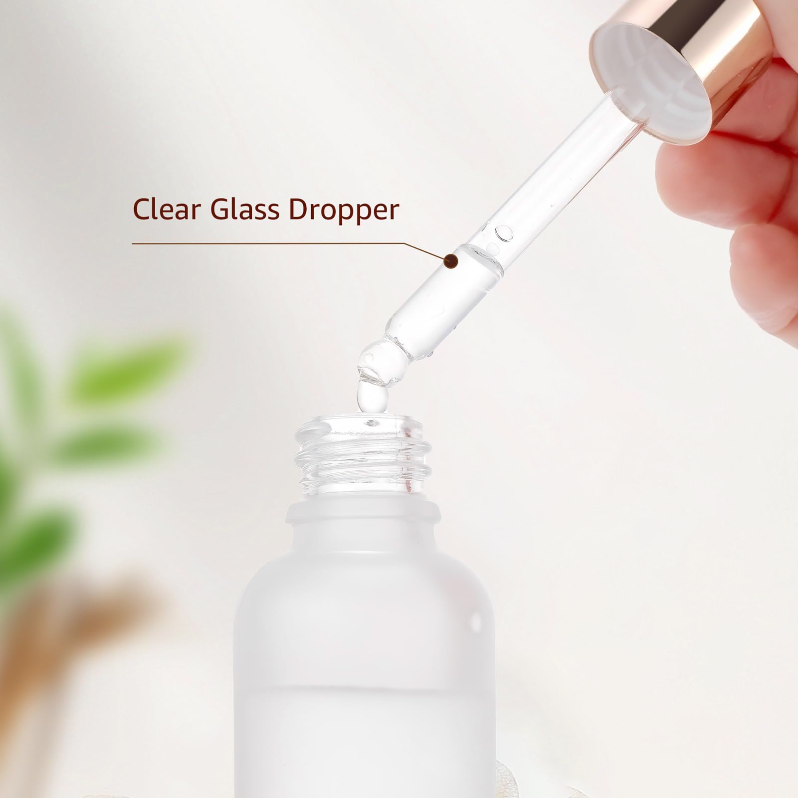 Paquete de 30 frascos cuentagotas de vidrio esmerilado de 30 ml para aceites esenciales, botellas cuentagotas de ojos de 1 onza con tapas de oro rosa para viajes, pequeños frascos de tintura de