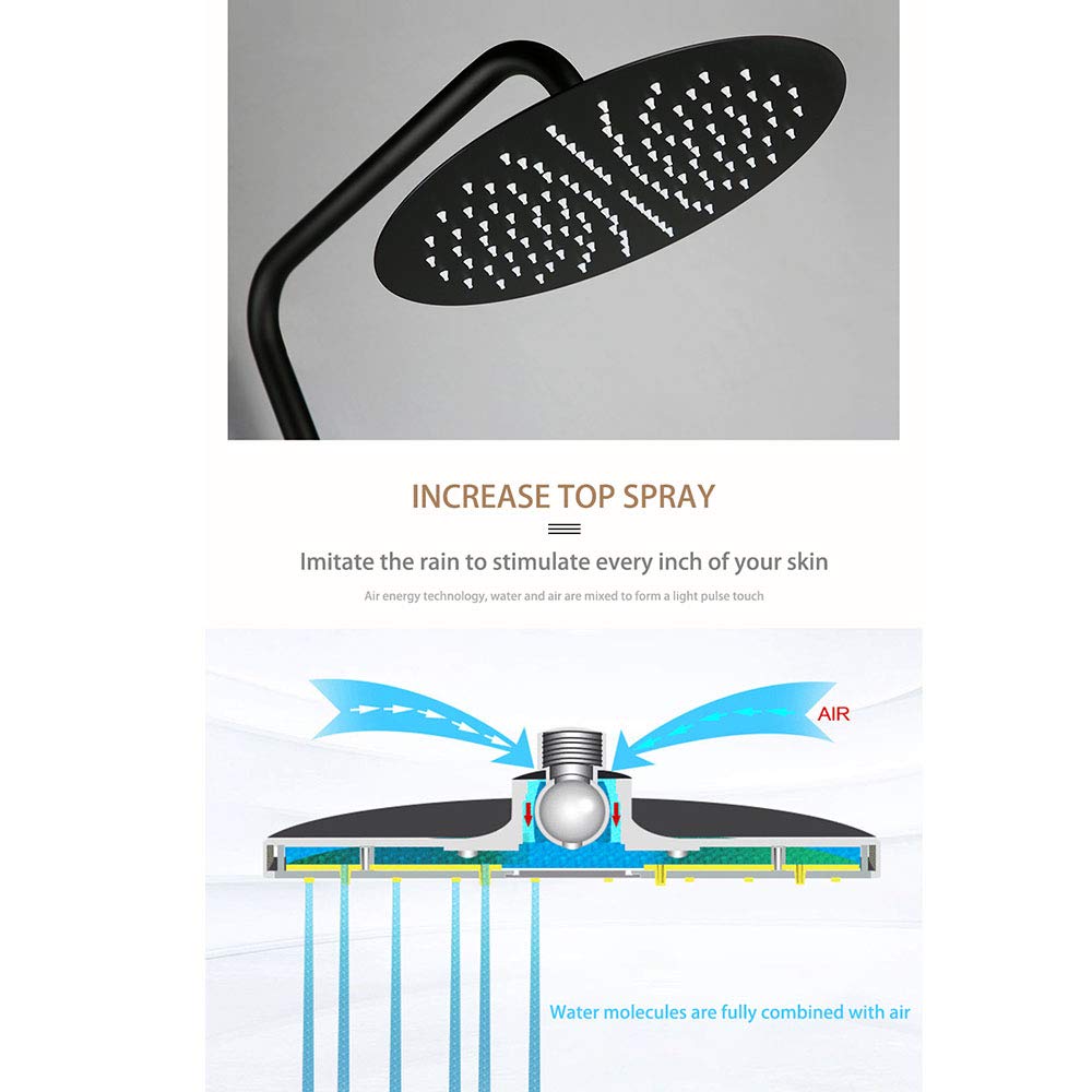 Grifo Mezclador para baño, Color Negro Mate, con Efecto Lluvia, desviador latón, Cabezal Ducha Mano 8-12 Pulgadas, Brazo Pared, válvula, 12 Pulgadas