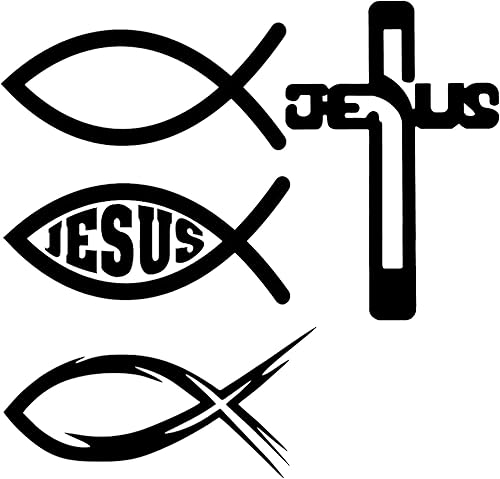 Paquete de 4 calcomanías de vinilo con diseño de pez Jesús calcomanías de cruz religiosa para autos ventanas portátiles tabletas 6 pulgadas color