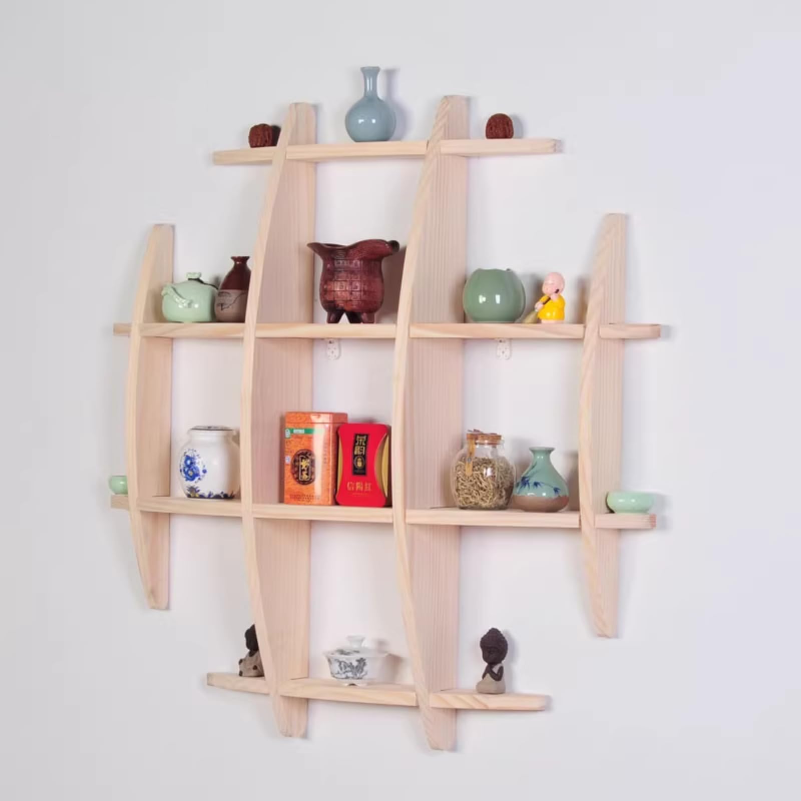Étagère à théière vintage en bois massif chinois pour salon