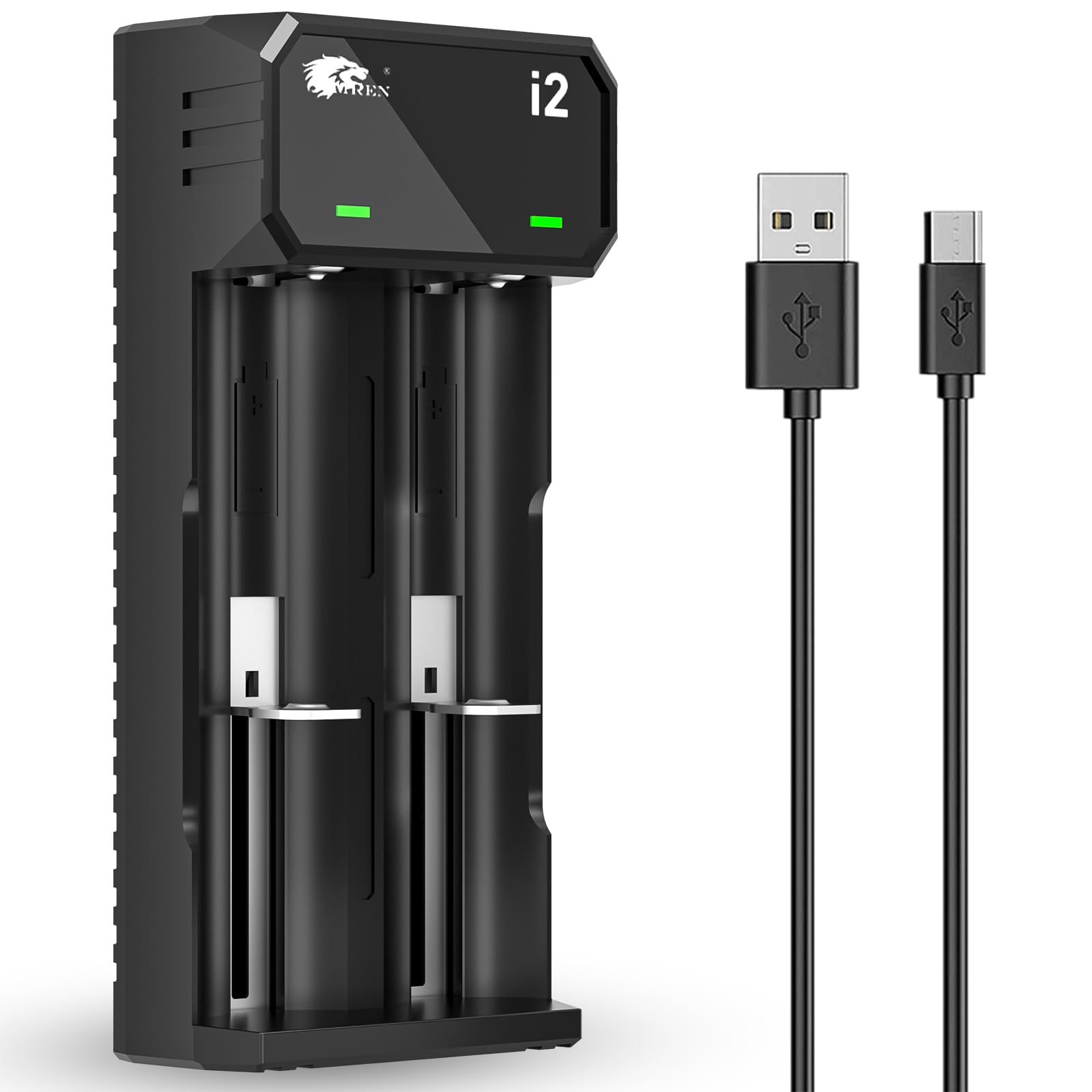 IMREN 18650 Battery Charger,3.7V Battery Charger for 3.7 Volt Li-ion 18650 18350 18500 16340 14500 20700 21700 26650 Battery,1A Fast USB-C 18650 Charger (2 Bay)