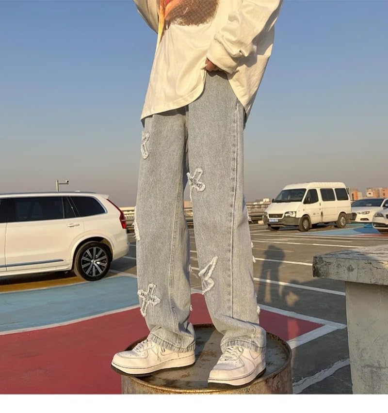 Hip Hop Streetwear Y2k Mens Pants High Street Jeans Baggy Loose Straight Casual Pants Male Cross Patch Trousers3