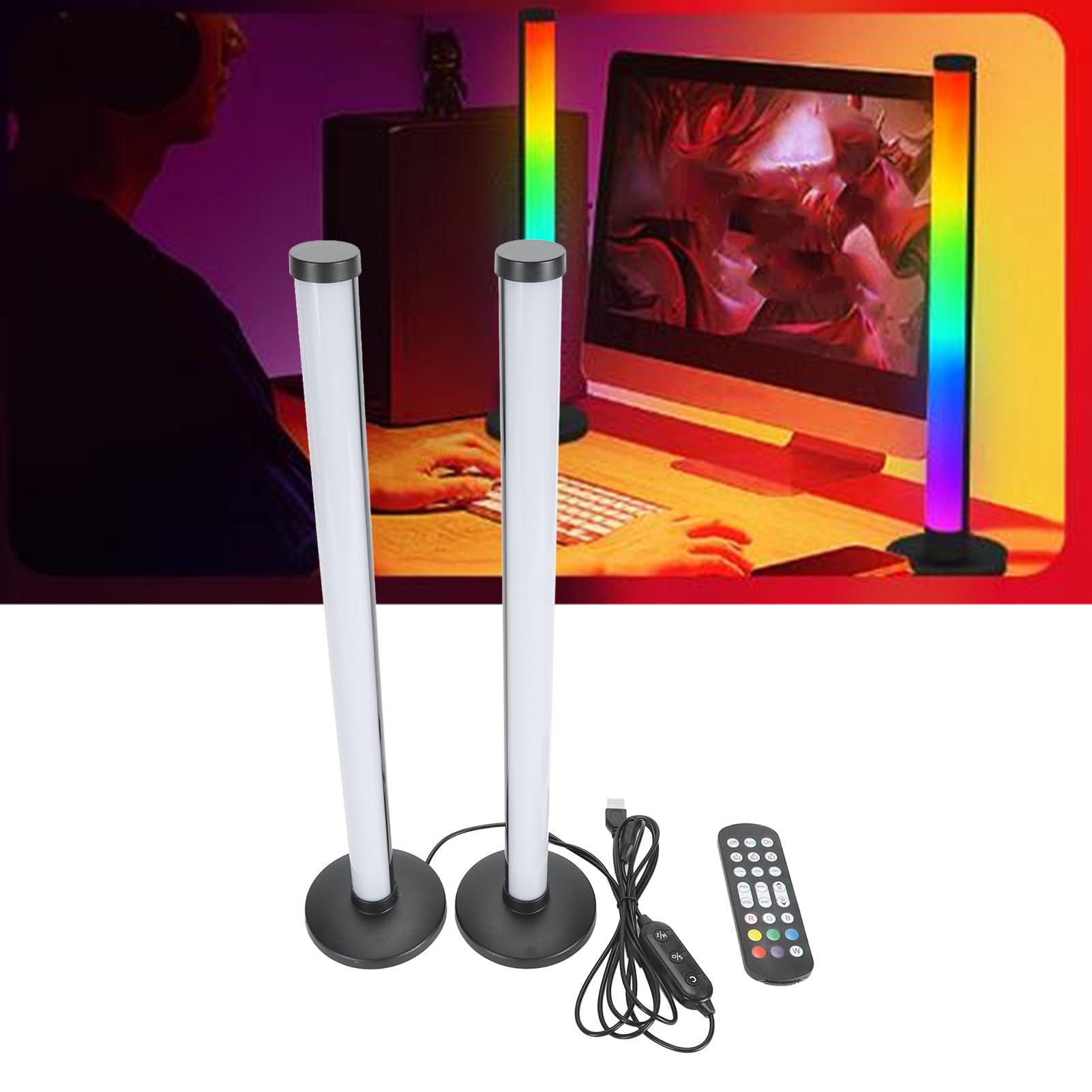 Barra Luminosa RGB da Tavolo, 16 Milioni di Opzioni Colore, Doppie Barre Luminose Intelligenti, 3 Luci Laterali con Flusso Musicale, Controllo App, Timer di Gioco,