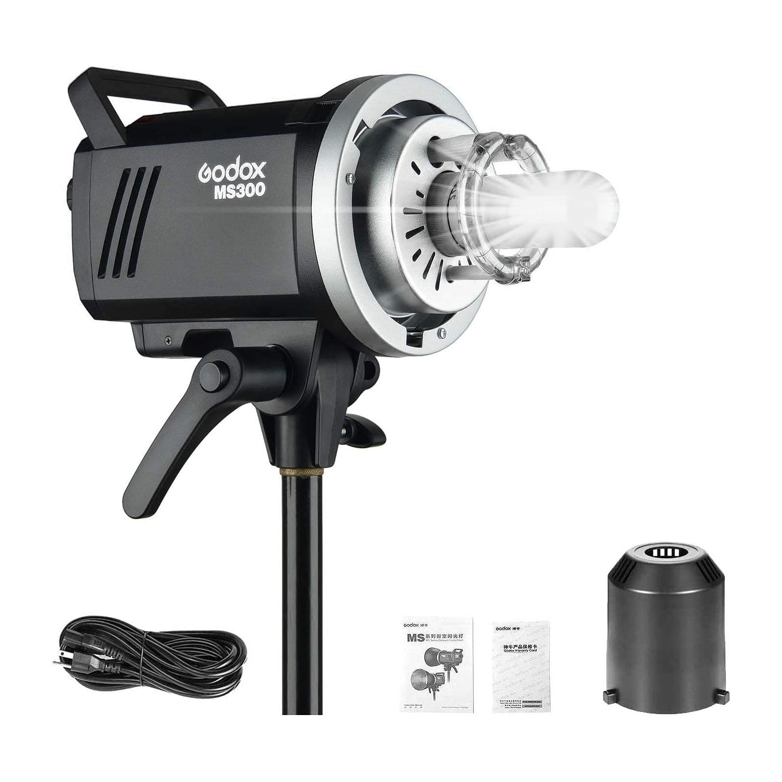 Godox MS300 300WS GN58 Flash Studio Strobe Monolight with Bowens Mount,Built-in Godox 2.4G Wireless System,0.1～1.8S Recycle time, Anti-Preflash, 1/32 to 1/1 Power Output,150W Modeling Lamp